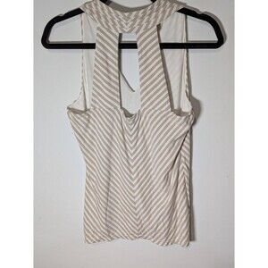 WHITE HOUSE BLACK MARKET Shimmer Stripe Halter Tank Top S Beige Silver V-Neck EU